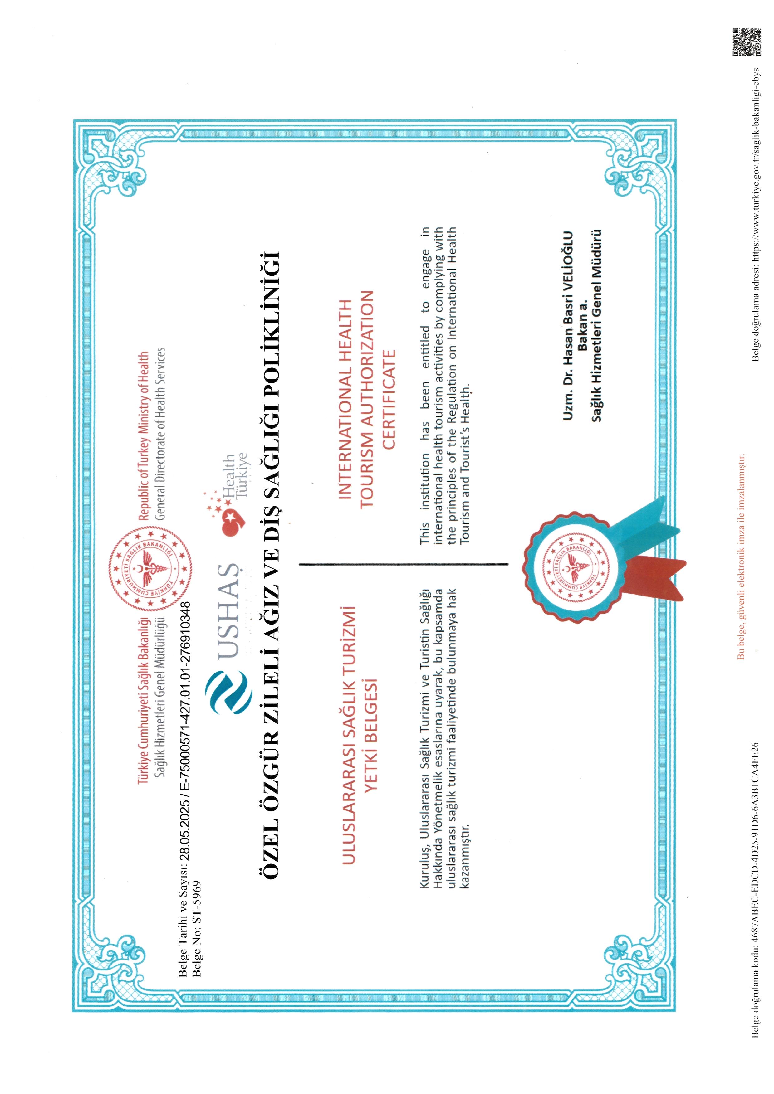 International Health Tourism Authorization Certificate